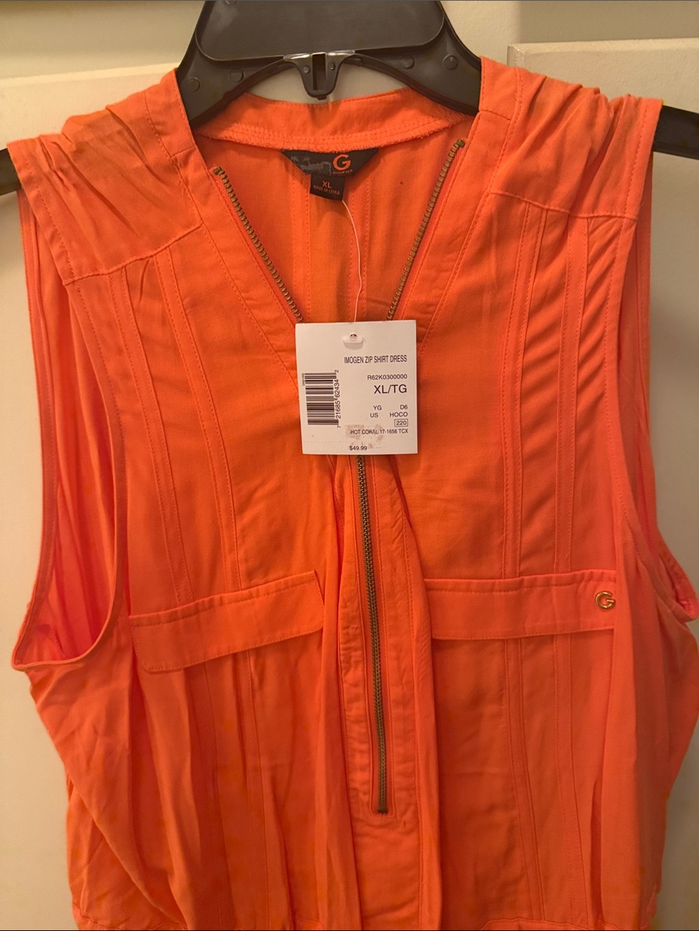 G by Guess Orange Sleeveless Mini Dress with Front Zip
